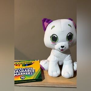 Crayola White Plush Cat with Purple Ear Accents